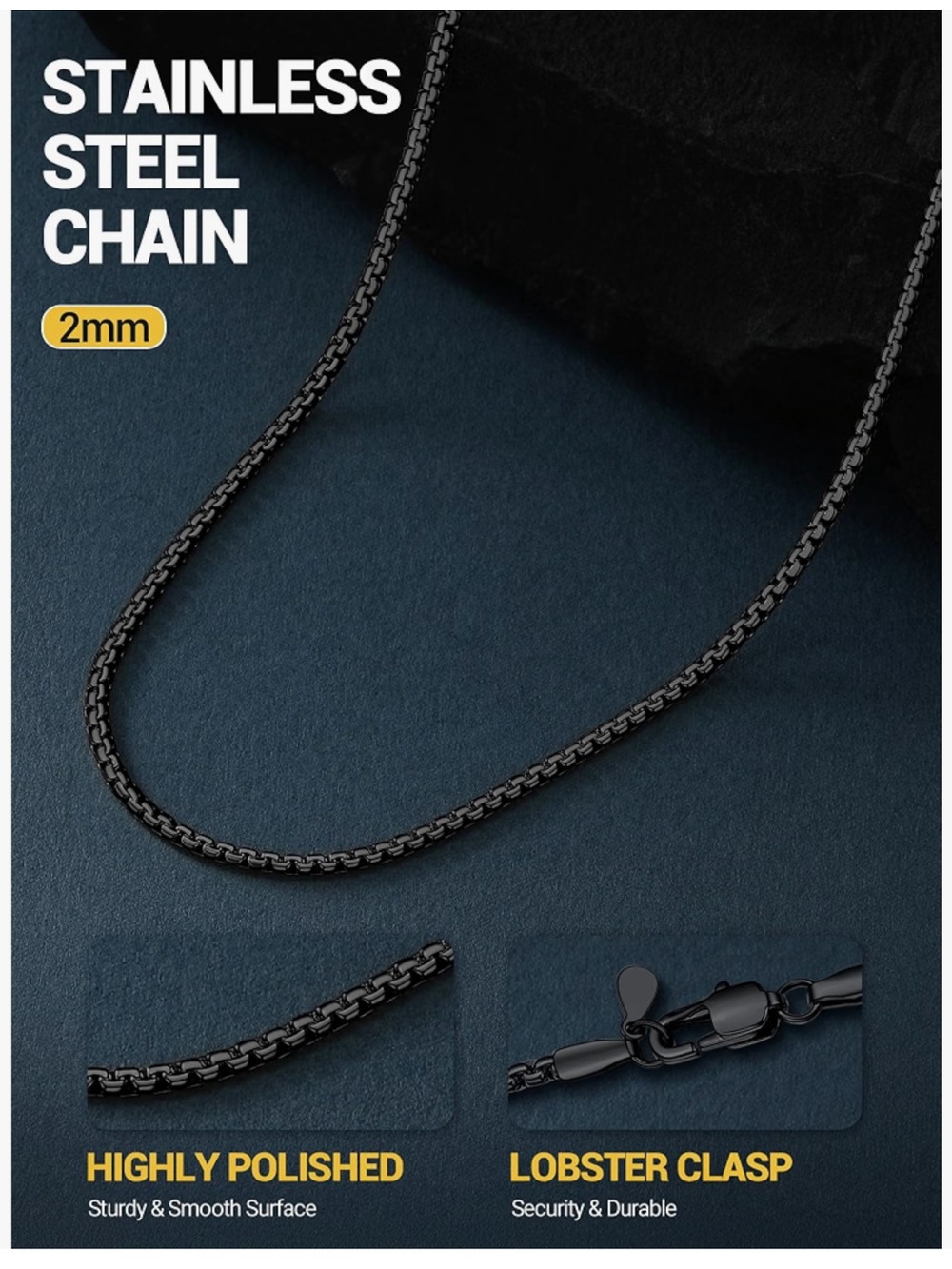 Black Stainless Steel 2mm Chain Necklace